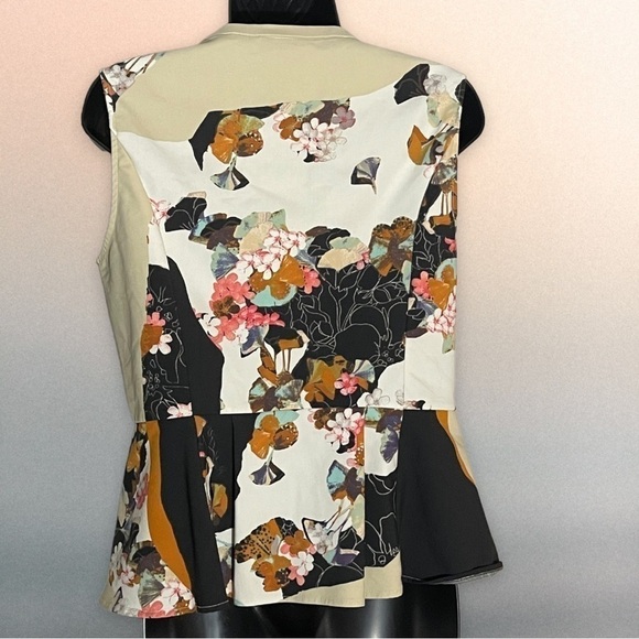 3.1 Phillip Lim for Target Khaki Floral Patchwork Zip Peplum Vest Blouse Medium - Picture 6 of 11